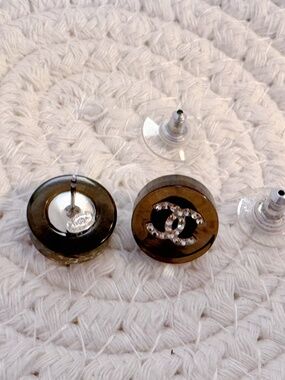 Chanel Acrylic CC Ear Studs with Crystals